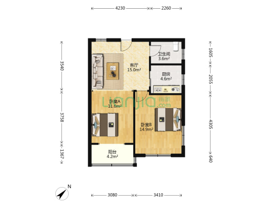 科汇公寓 2室1厅1卫 80平方