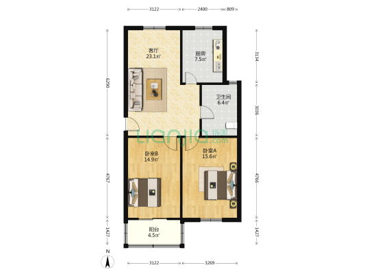 城南东路154弄 2室1厅1卫 90平方