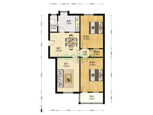 湖南省茶叶有限公司宿舍 2室2厅1卫 92平方