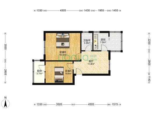 房板楼，范阳路旁，公摊面积小， 免费停车位多，-户型图