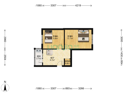 德工社区 2室1厅0卫 45平方