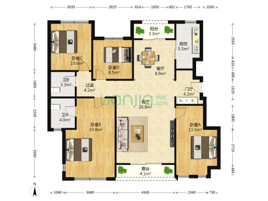 枫华西湖东岸 4室2厅2卫 136平方