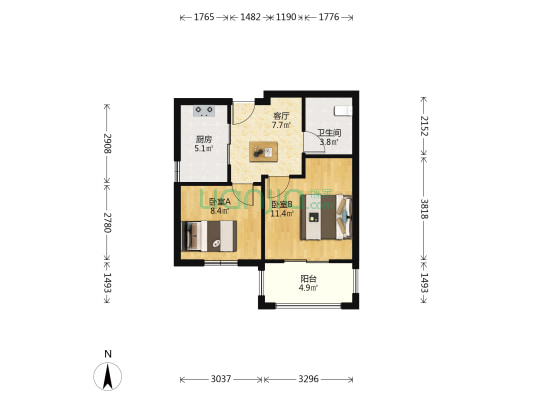 玉屏居 2室1厅1卫 53平方