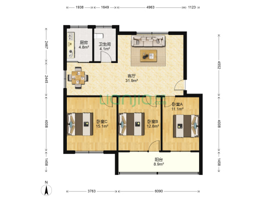 路桥社区 3室1厅1卫 98平方