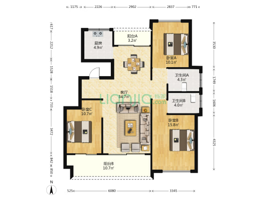 同昇·玫瑰庄园左岸 3室1厅2卫 118平方
