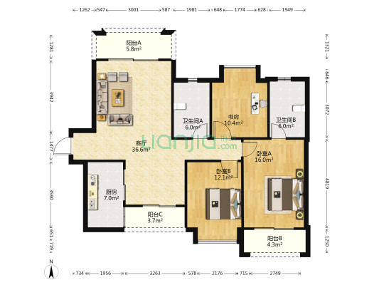 碧桂园豪园星湖苑 3室1厅2卫 126平方