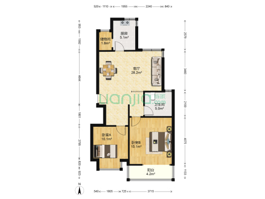 金地格林世界橡树苑A区 2室1厅1卫 82平方