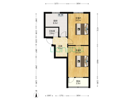 中华巷甲35号院 2室0厅1卫 56平方