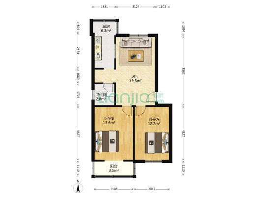 桃花坞新村四区 2室1厅1卫 70平方