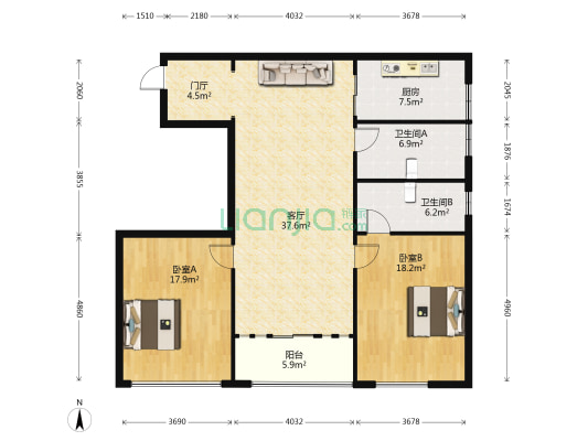 东盛广场 2室1厅2卫 130平方