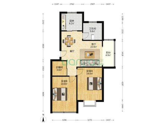 倪家苑北区 2室1厅1卫 88平方