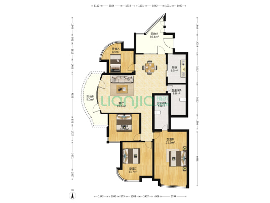 龙城华府 4室1厅2卫 180平方
