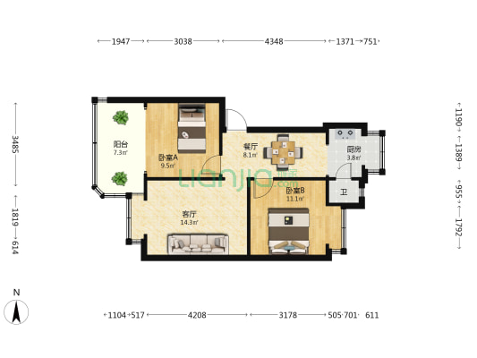 电视机厂宿舍 2室2厅1卫 52平方