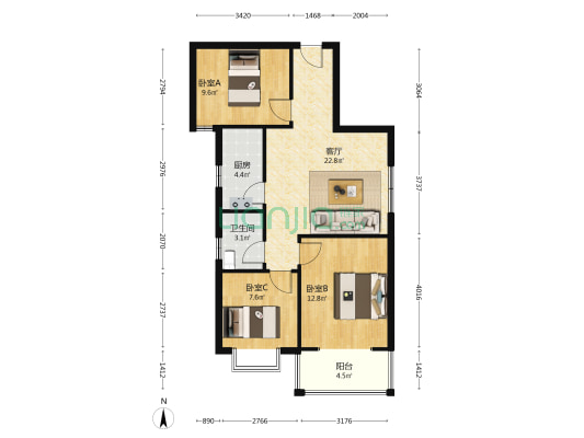 简单装修，明厨明卫，好楼层采光无遮挡。-户型图