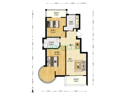 丽景天成 2室1厅1卫 89平方