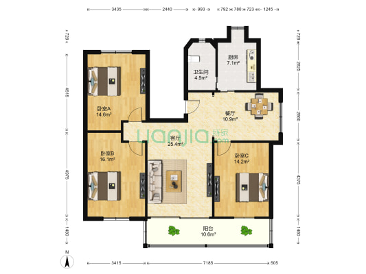 安居小区 3室2厅1卫 121平方