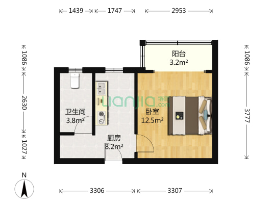 番禺路222弄 1室0厅1卫 34平方