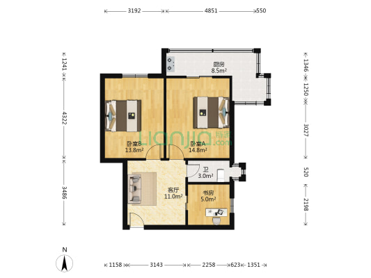 清风后街4号 3室1厅1卫 63平方