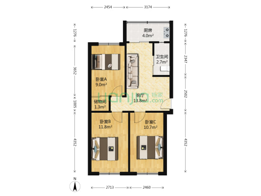 化工厂设备楼 3室1厅1卫 78平方