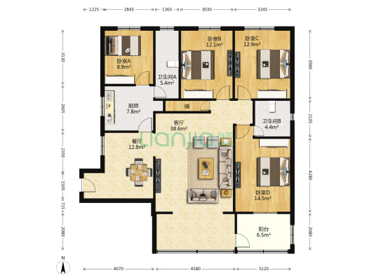 瑞都花苑 4室2厅2卫 168平方