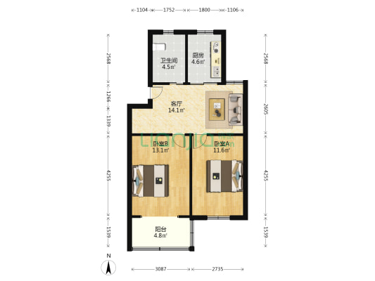 体育花苑 2室1厅1卫 66平方