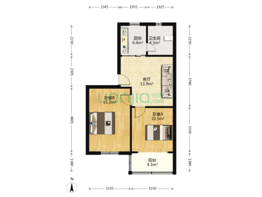 巨龙台湾城 2室1厅1卫 66平方