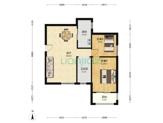 东湖景园A区 2室1厅1卫 80平方