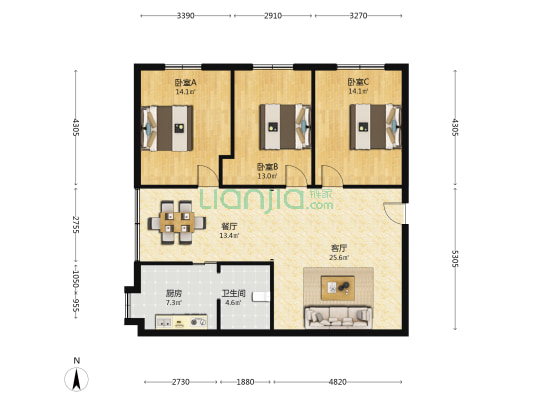 骆家巷 3室2厅1卫 108平方