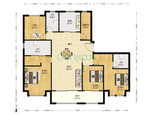 明湖悦府 4室1厅3卫 188平方