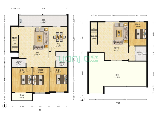 惠安苑小区 4室3厅3卫 208平方
