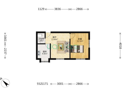 暑袜北一街138号 1室1厅1卫 40平方