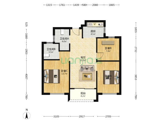龙光旭辉光辉之城 3室1厅2卫 89平方