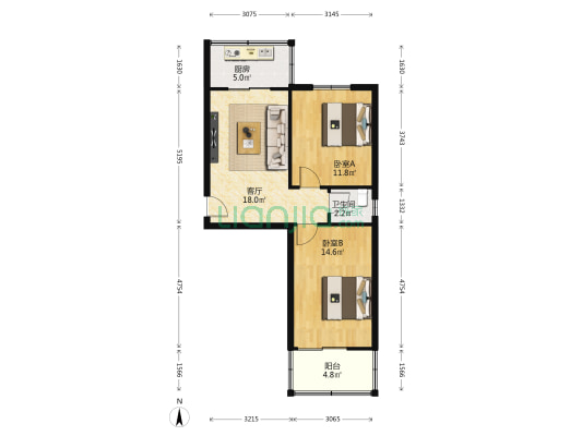 西安市种子公司家属院 2室1厅1卫 58平方