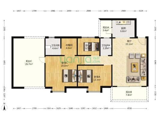 富丽苑（沙溪镇） 3室1厅2卫 129平方