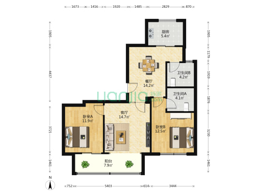 杨柳郡 2室2厅2卫 106平方