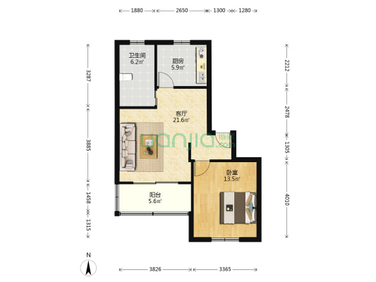 百晨小区 1室1厅1卫 63平方