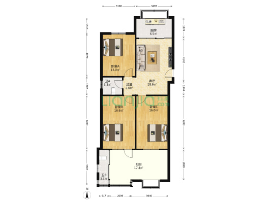省博物馆宿舍 3室1厅2卫 96平方