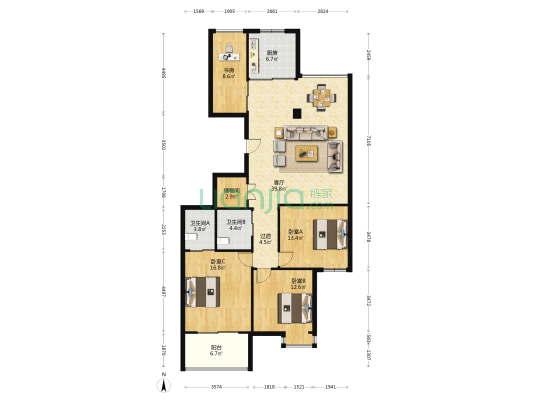 蒲中锦园 4室1厅2卫 152平方