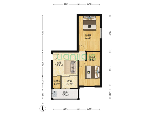 通江街城乡开发 2室1厅0卫 56平方