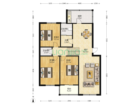 工行家属院151号 3室1厅2卫 105平方