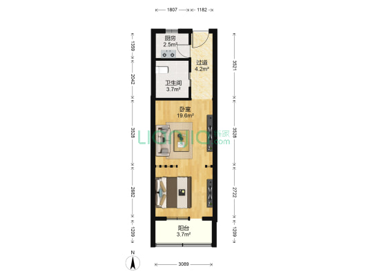 青年公寓 1室0厅1卫 44平方