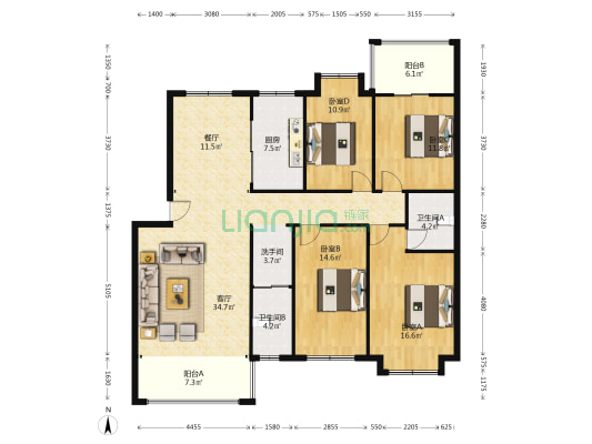 中央花园 4室2厅3卫 143平方