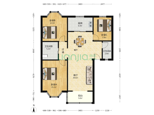 西溪梅园 3室1厅2卫 108平方