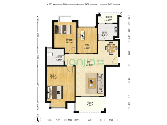 锦和加州南区 3室1厅1卫 96平方