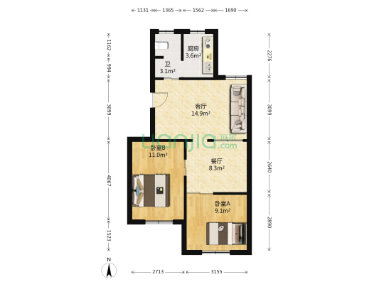 五水厂宿舍 2室2厅1卫 63平方