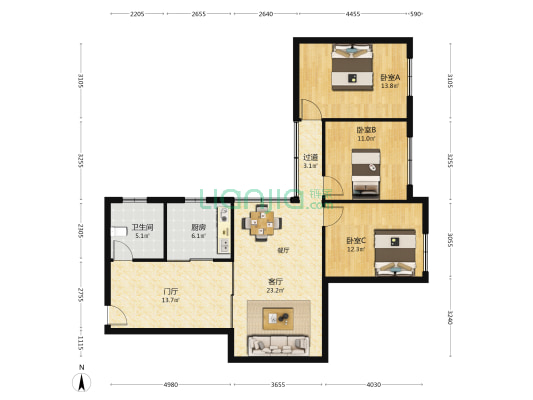 正西街112号 3室1厅1卫 105平方