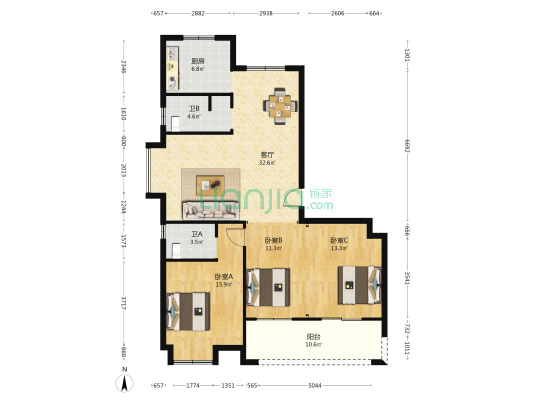 雅盛馨云 3室1厅2卫 138平方