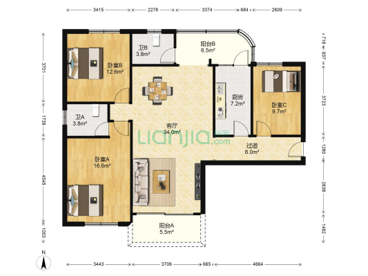 海景花园(南海) 3室1厅2卫 133平方