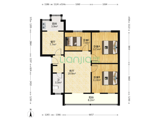丽中路西二巷 3室2厅1卫 78平方