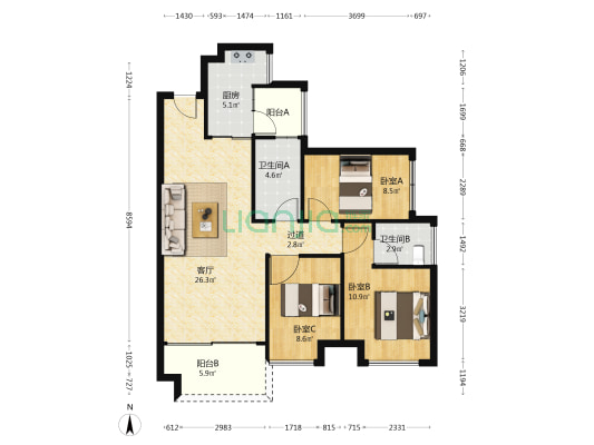牧云溪谷六期云禧 3室1厅2卫 95平方